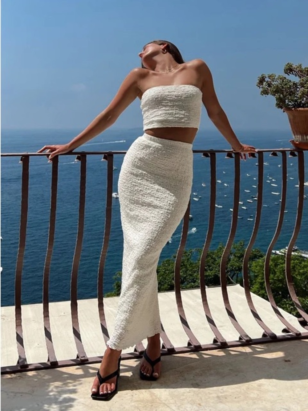 Princess Polly Martha Set White Elegant White Tweed Maxi Skirt - size 2